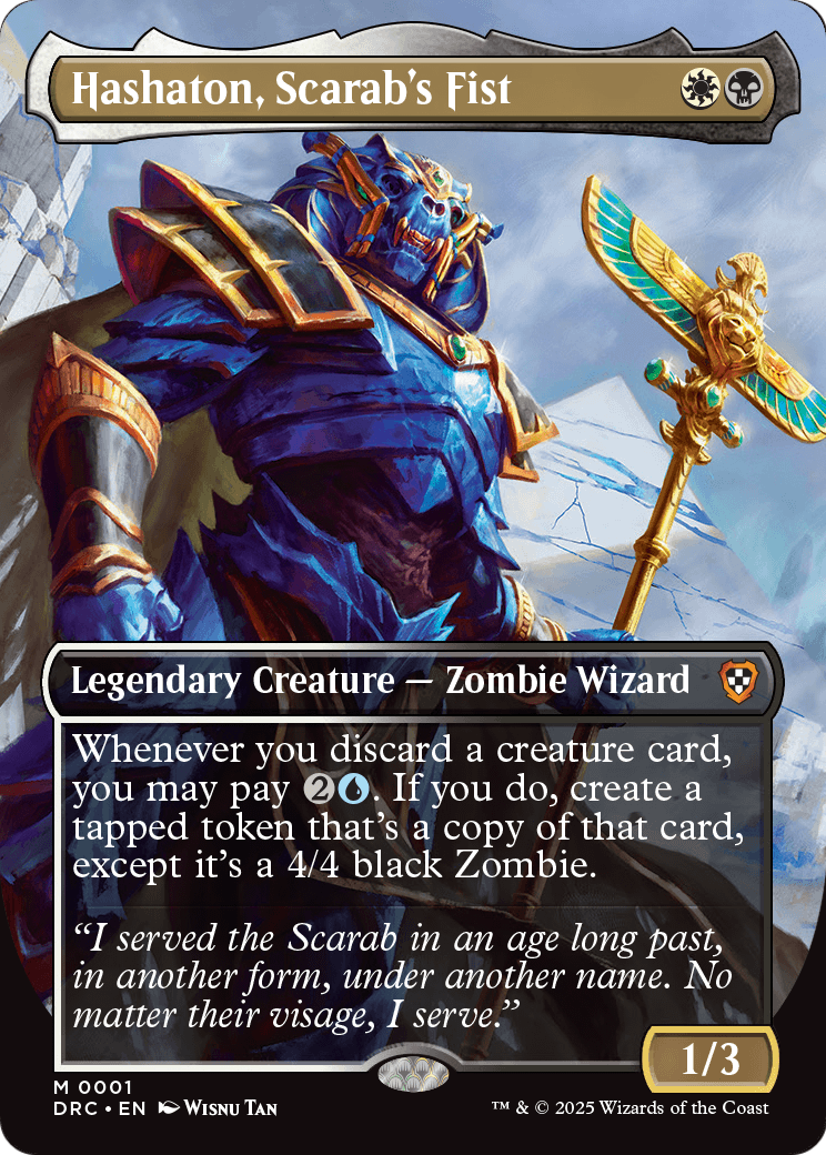 Hashaton, Scarab's Fist (Borderless) (DRC-001) [Commander: Aetherdrift] Foil