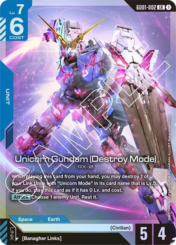 GD01-002: Unicorn Gundam (Destroy Mode) - Unit - Blue - Legendary Rare