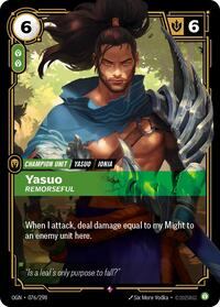 Origins : Yasuo - Remorseful - 076/298 - Foil - Rare - Champion Unit