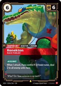Vendetta : Renekton - Rage Fueled (Alternate Art) - 019a/166 - Foil - Rare - Champion Unit