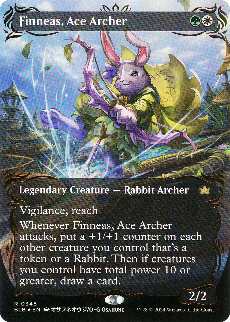 Finneas, Ace Archer (Borderless) (Raised Foil) (BLB-348) (Showcase) [Bloomburrow] Foil