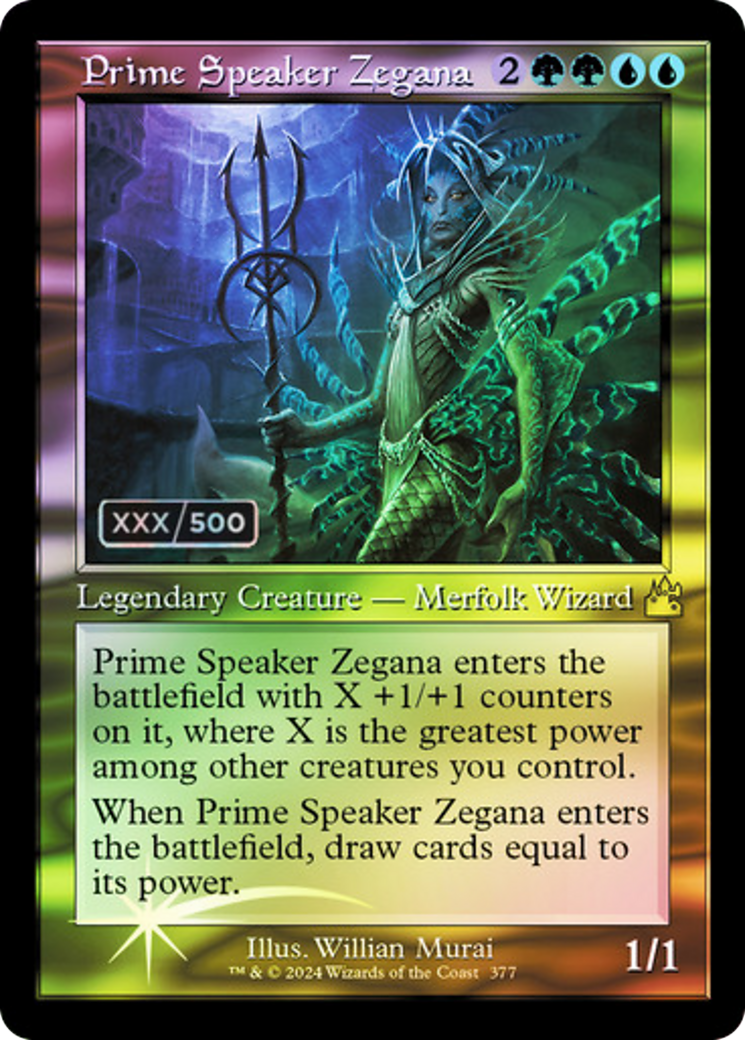 Prime Speaker Zegana (Retro Frame) (Serial Numbered) (RVR-377) [Ravnica Remastered] Foil