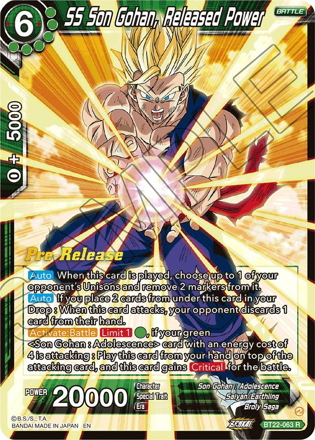 SS Son Gohan, Released Power (BT22-063) [Critical Blow Prerelease Promos]