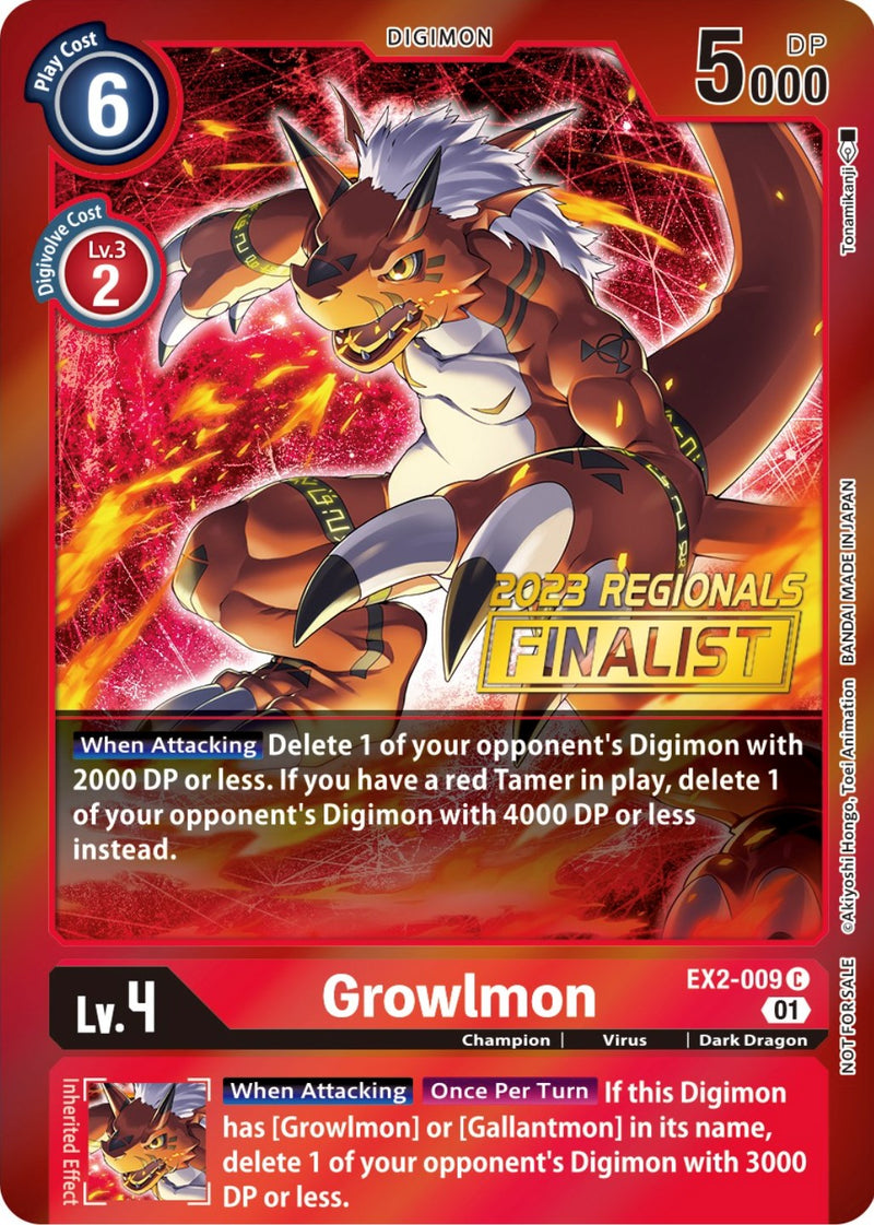 Growlmon [EX2-009] (2023 Regionals Finalist) [Digital Hazard Promos]